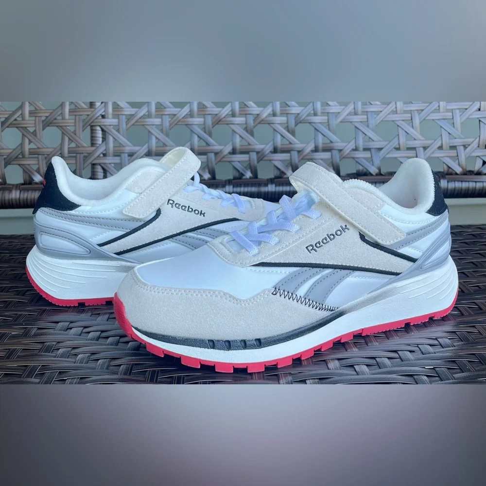 NEW Reebok Kids' Classic Nylon Athletic Low Top Shoes White Grey Red